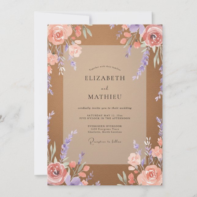 Invitation Mariage Eucalyptus au Feuillage Lilas Terracotta (Devant)