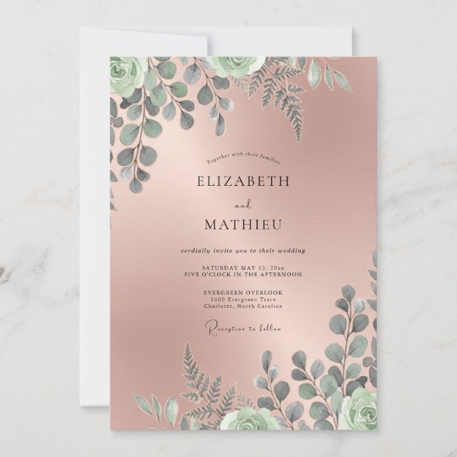 Invitation Mariage Eucalyptus au feuillage mauve doux assourd (Devant)