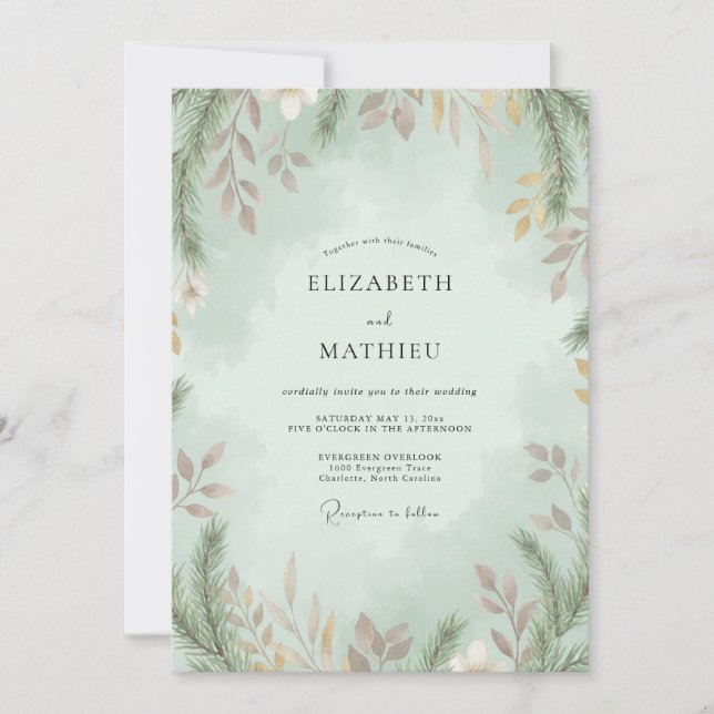 Invitation Mariage Eucalyptus au feuillage mauve et écume de  (Devant)