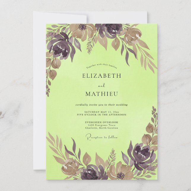 Invitation Mariage Eucalyptus au feuillage mauve pistache (Devant)