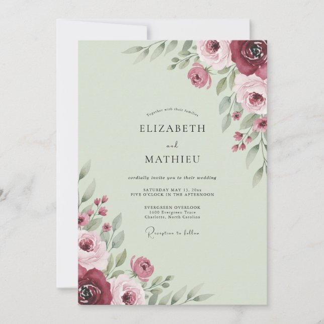 Invitation Mariage Eucalyptus au feuillage menthe nacrée (Devant)