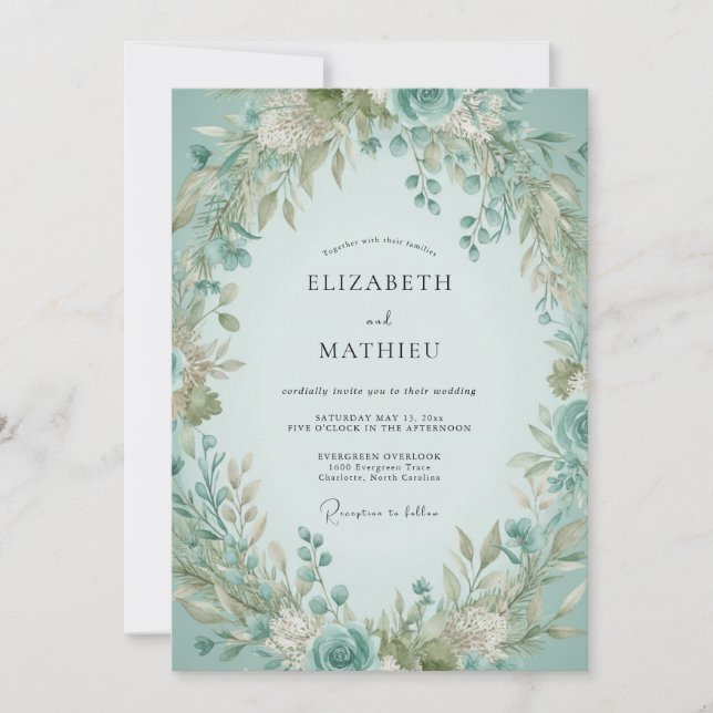 Invitation Mariage Eucalyptus au Feuillage Mousse de Mer (Devant)