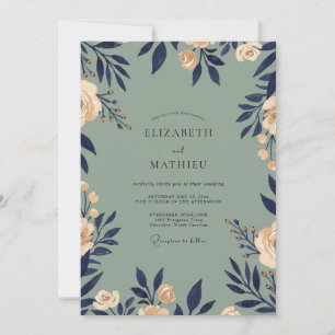 Invitation Mariage Eucalyptus au feuillage Navy Champagne