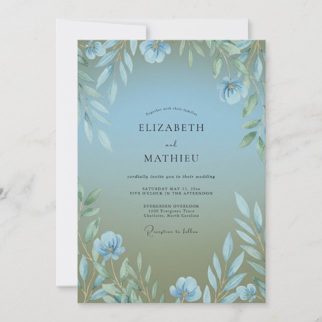 Invitation Mariage Eucalyptus au Feuillage Olive Azur (Devant)