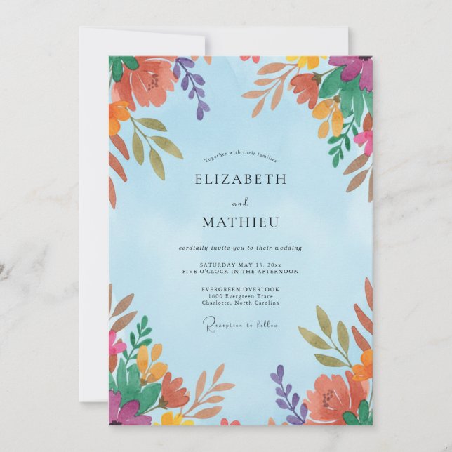 Invitation Mariage Eucalyptus au feuillage orange violet (Devant)