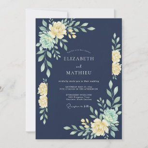 Invitation Mariage Eucalyptus au feuillage papillon indigo