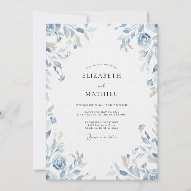 Invitation Mariage Eucalyptus au Feuillage Pervenche (Devant)