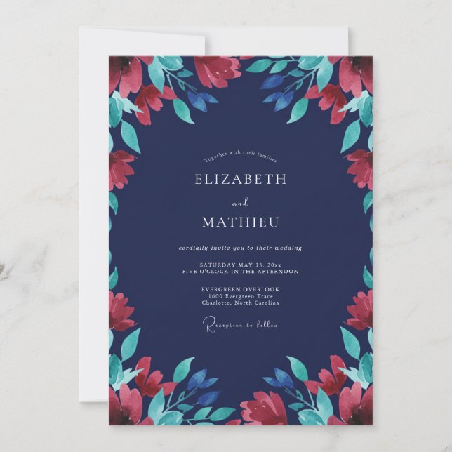 Invitation Mariage Eucalyptus au Feuillage Pourpre de Minuit (Devant)