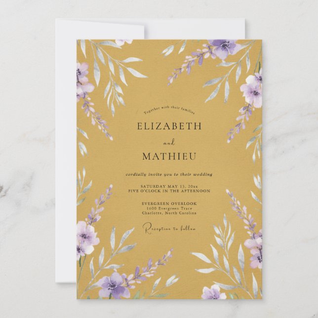 Invitation Mariage Eucalyptus au feuillage pourpre et moutard (Devant)