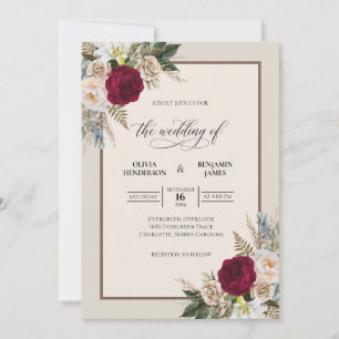 Invitation Mariage Eucalyptus au feuillage profond vin