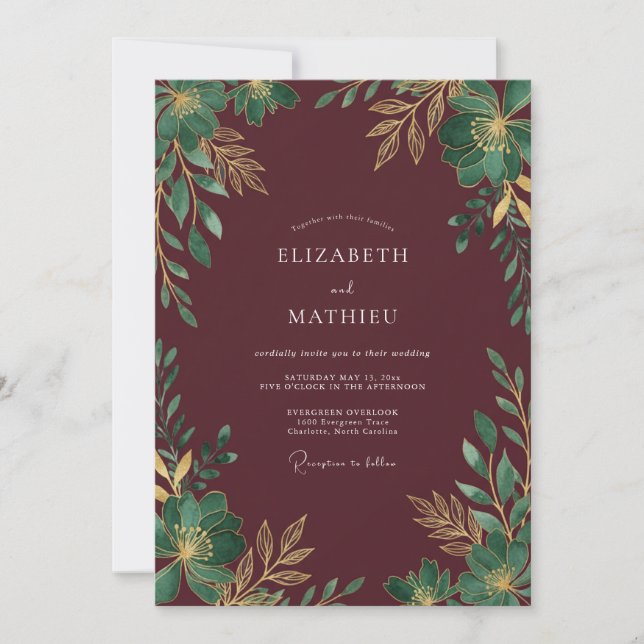 Invitation Mariage Eucalyptus au feuillage prune capricieux (Devant)