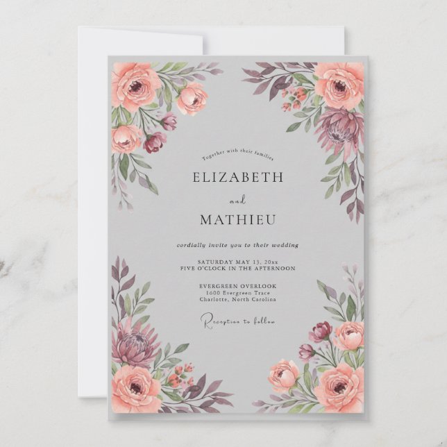 Invitation Mariage Eucalyptus au feuillage prune poussiéreux (Devant)