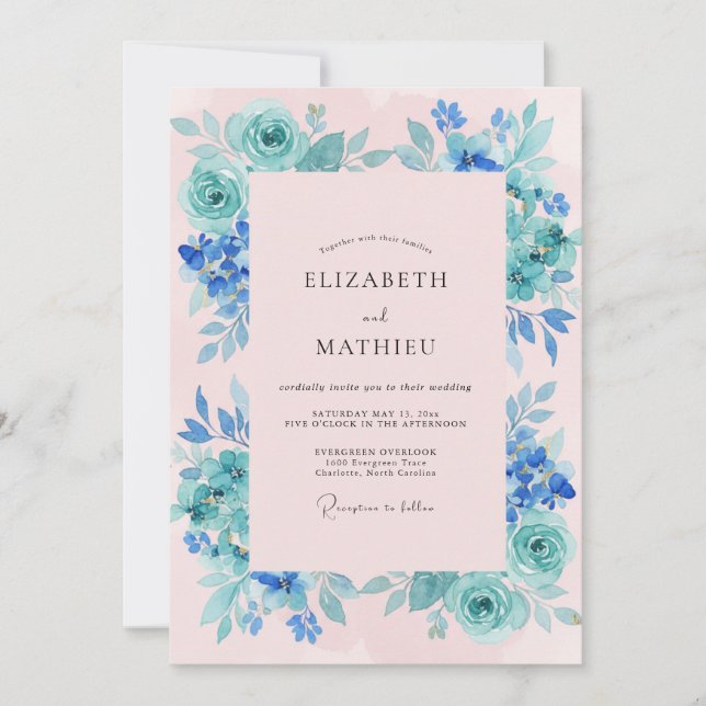 Invitation Mariage Eucalyptus au feuillage rose cyan (Devant)