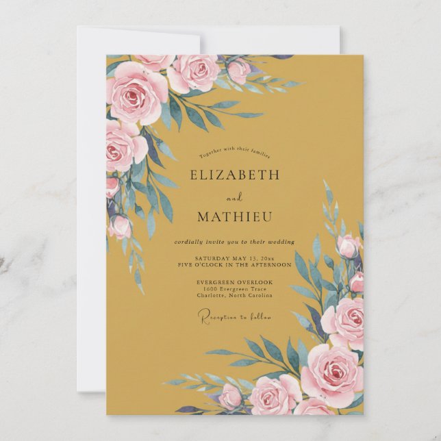 Invitation Mariage Eucalyptus au Feuillage Rose Doré (Devant)