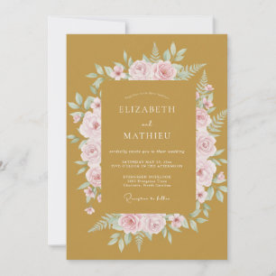 Invitation Mariage Eucalyptus au feuillage rose moutarde