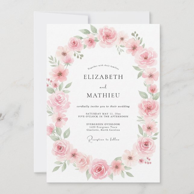 Invitation Mariage Eucalyptus au feuillage rose poussiéreux (Devant)