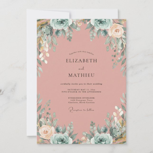 Invitation Mariage Eucalyptus au feuillage rose poussiéreux s (Devant)