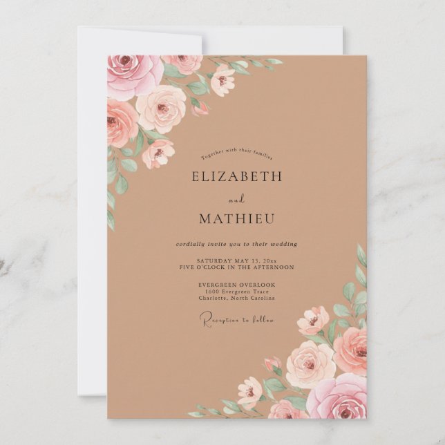 Invitation Mariage Eucalyptus au feuillage rose poussiéreux T (Devant)