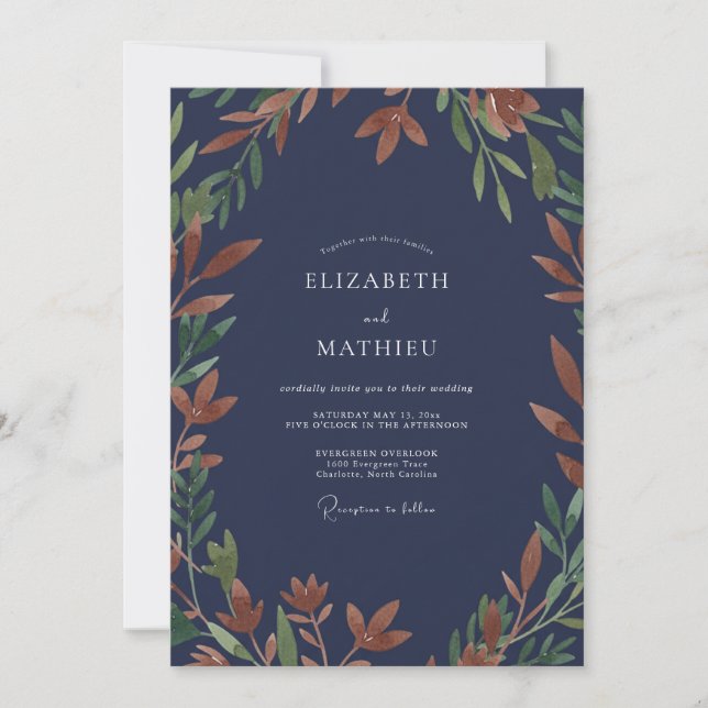 Invitation Mariage Eucalyptus au feuillage rouille de minuit (Devant)