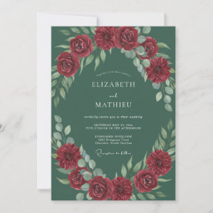 Invitation Mariage Eucalyptus au Feuillage Rubis Sarcelle