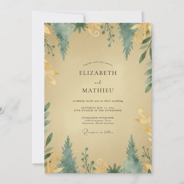 Invitation Mariage Eucalyptus au feuillage sarcelle et ocre (Devant)