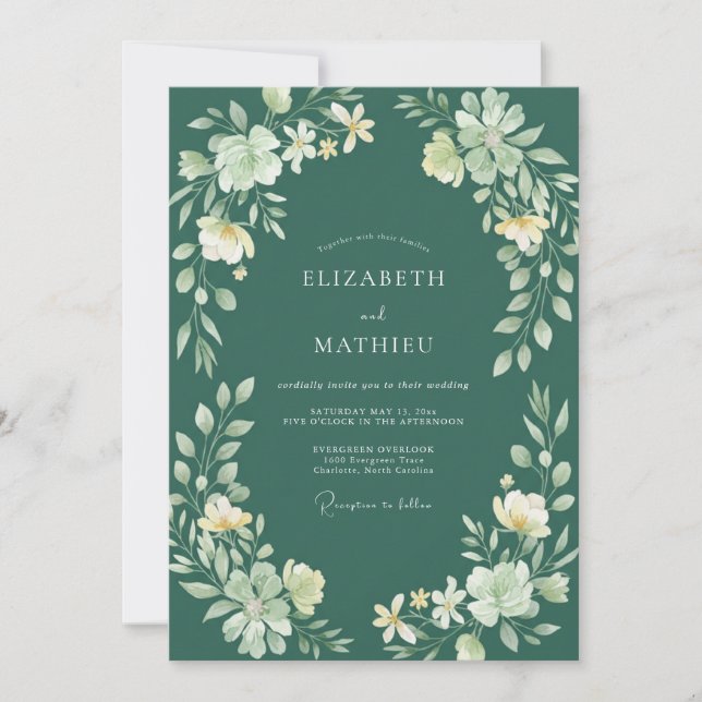 Invitation Mariage Eucalyptus au feuillage sarcelle foncé (Devant)