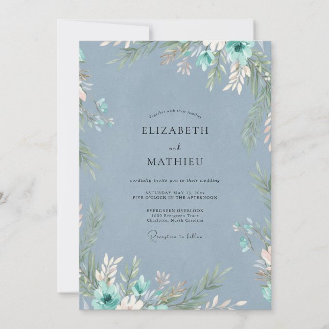 Invitation Mariage Eucalyptus au feuillage sarcelle métallisé (Devant)