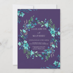 Invitation Mariage Eucalyptus au feuillage sarcelle prune