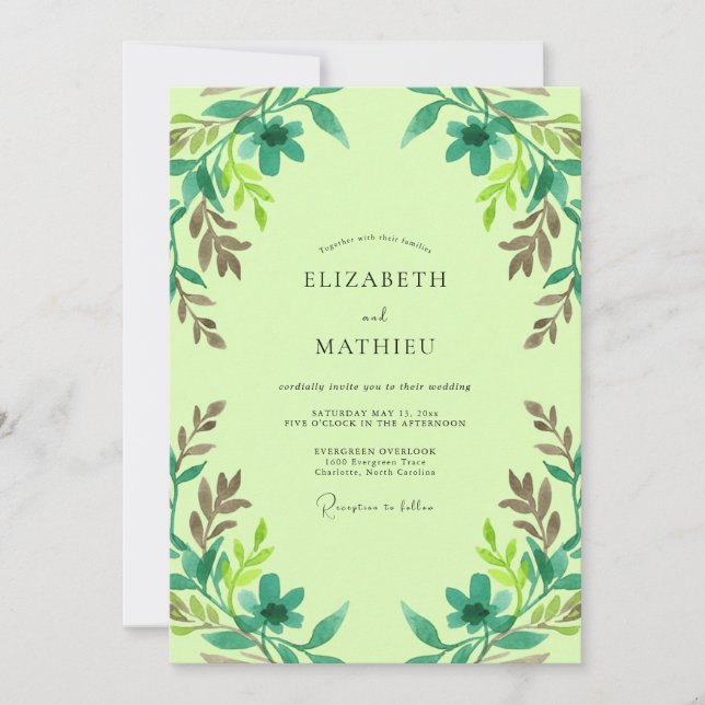 Invitation Mariage Eucalyptus au feuillage sarcelle vert citr (Devant)