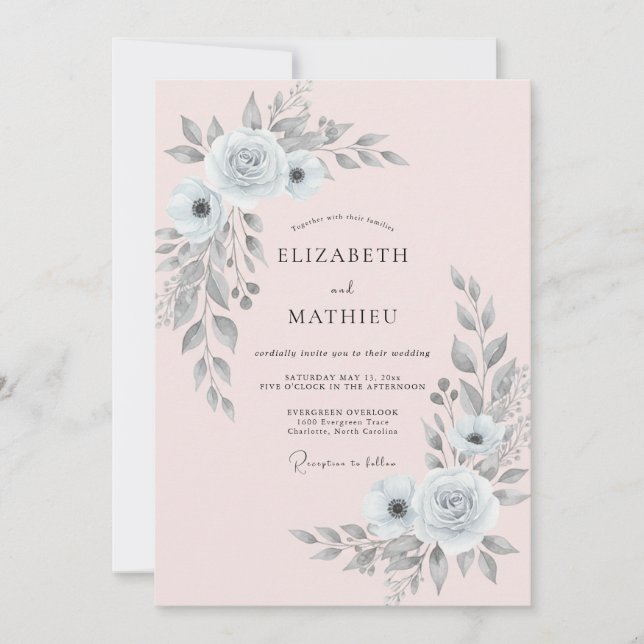 Invitation Mariage Eucalyptus au feuillage Silver Blush (Devant)