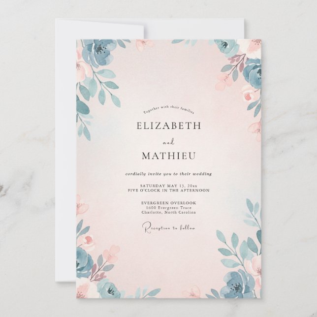 Invitation Mariage Eucalyptus au feuillage Steel Blush (Devant)
