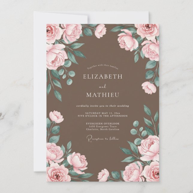 Invitation Mariage Eucalyptus au Feuillage Taupe Rosé (Devant)