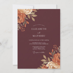 Invitation Mariage Eucalyptus au Feuillage Terracotta Bordeau