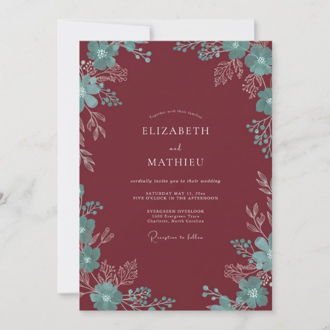 Invitation Mariage Eucalyptus au Feuillage Turquoise (Devant)