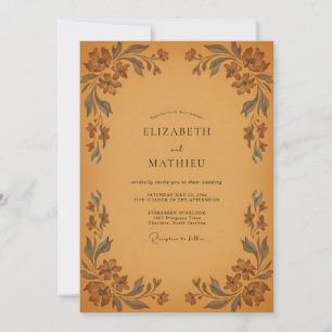 Invitation Mariage Eucalyptus au feuillage vintage ocre