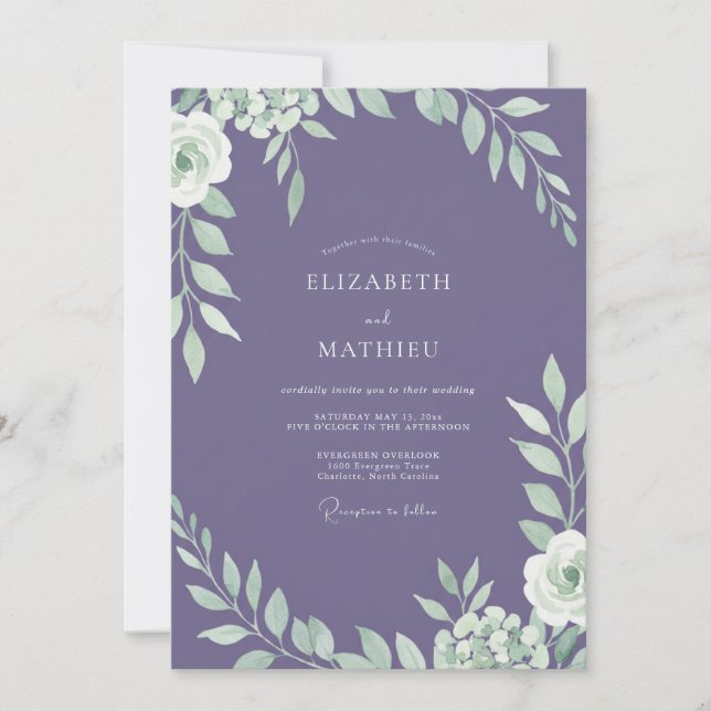 Invitation Mariage Eucalyptus au feuillage violet foncé (Devant)
