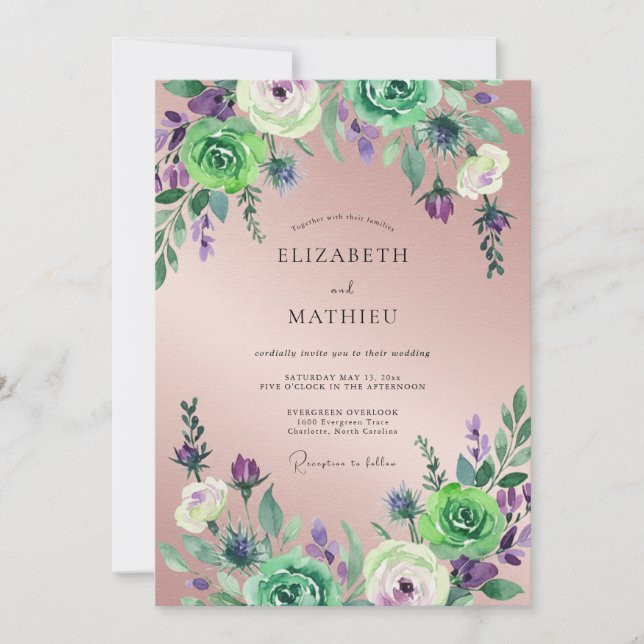 Invitation Mariage Eucalyptus au Feuillage Violet Mauve (Devant)