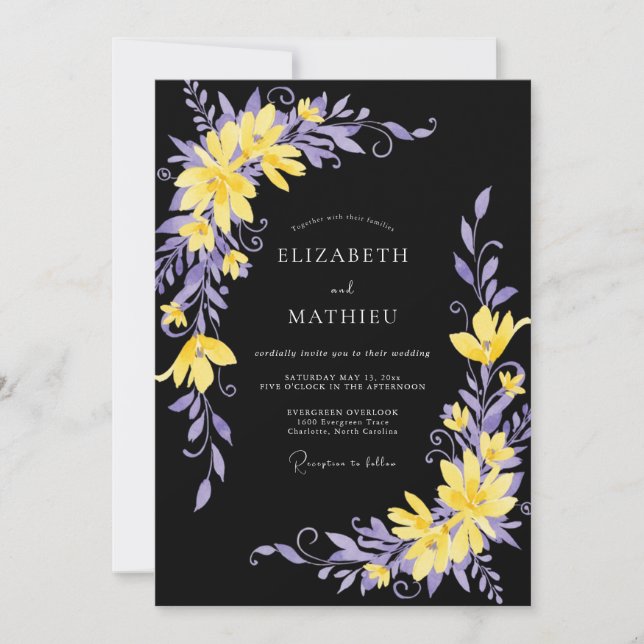 Invitation Mariage Eucalyptus au Feuillage Violet Noir (Devant)