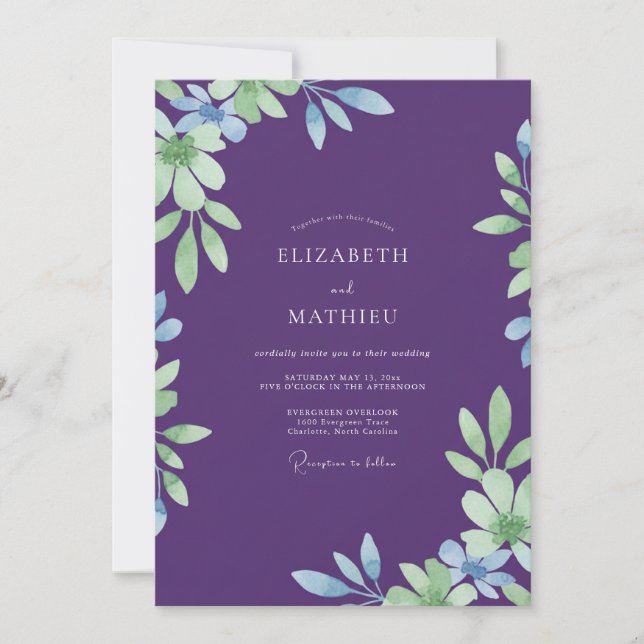Invitation Mariage Eucalyptus au Feuillage Violet Profond (Devant)