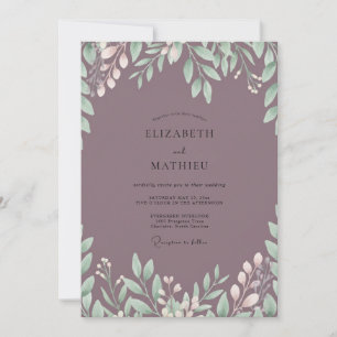 Invitation Mariage Eucalyptus au Plum Éteint