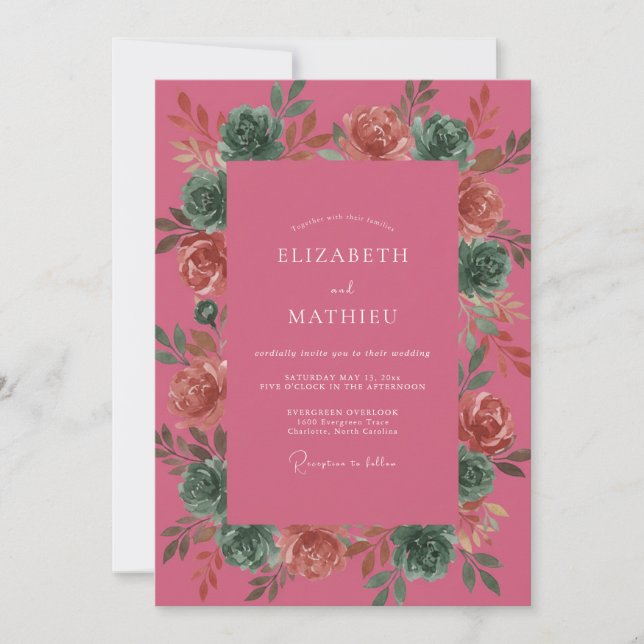 Invitation Mariage Eucalyptus au Succulent Sarcelle et Rouill (Devant)