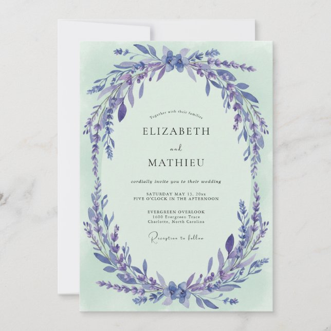 Invitation Mariage Eucalyptus aux Brins de Céladon Pervenche (Devant)