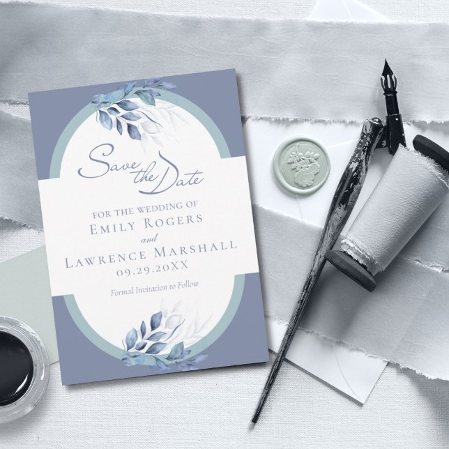 Invitation Mariage Eucalyptus bleu ardoise Enregistrer la car (Créateur téléchargé)