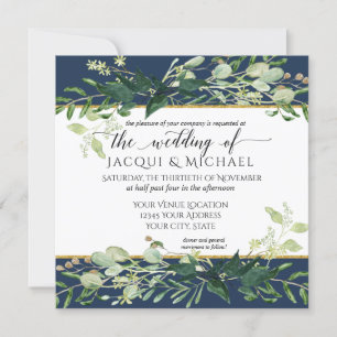 Invitation Mariage Eucalyptus bleu marine Russe