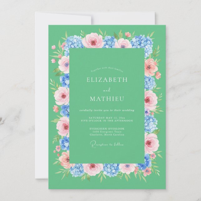 Invitation Mariage Eucalyptus Bleuet Pervenche Mousse de Mer (Devant)