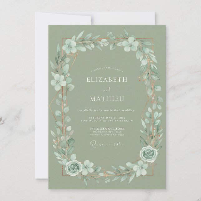Invitation Mariage Eucalyptus Bouquet de Menthe Sauge (Devant)