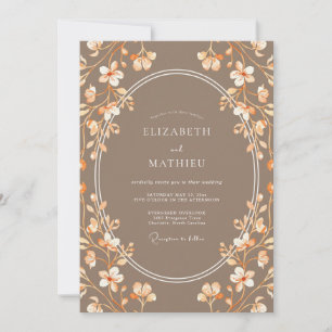 Invitation Mariage Eucalyptus Branche Abricot Taupe