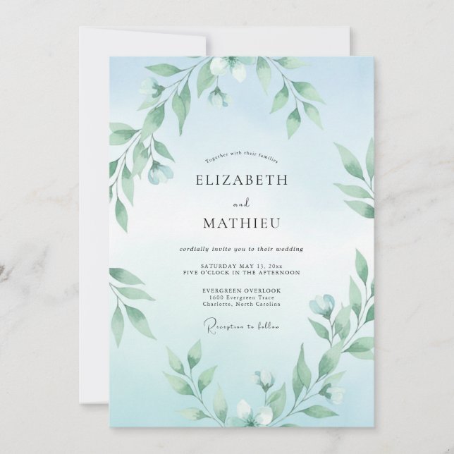 Invitation Mariage Eucalyptus Branche Aqua (Devant)
