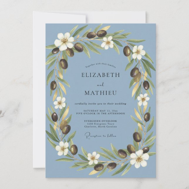 Invitation Mariage Eucalyptus Branche d'Olivier en Acier (Devant)