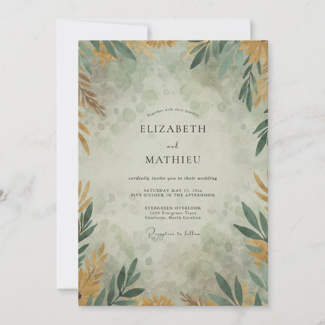 Invitation Mariage Eucalyptus Branche Or Ocre (Devant)